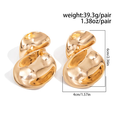 Geometric Twist Stud Earrings For Women In Alloy With Electroplated White K Gold Plated Finish, Golden