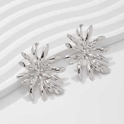 Asymmetrical Flowers Stud Earrings For Women In Zinc Alloy With Golden Plated Electroplated Finish