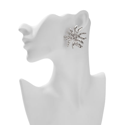 Asymmetrical Flowers Stud Earrings For Women In Zinc Alloy With Golden Plated Electroplated Finish