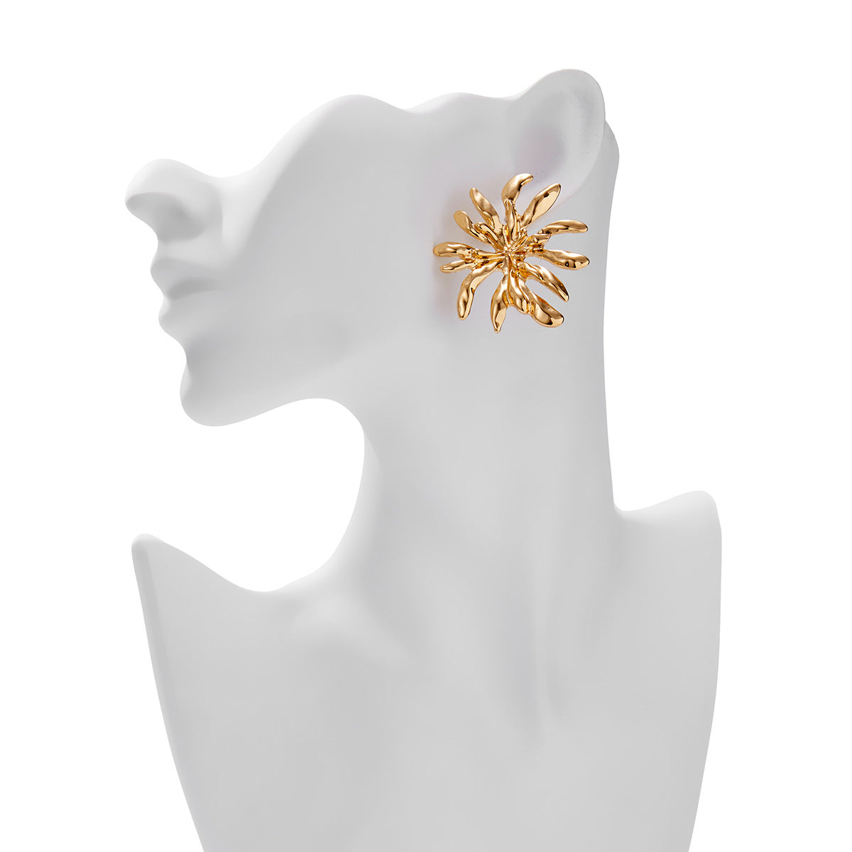 Asymmetrical Flowers Stud Earrings For Women In Zinc Alloy With Golden Plated Electroplated Finish