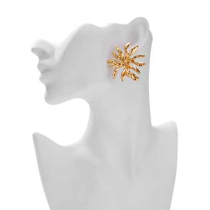 Asymmetrical Flowers Stud Earrings For Women In Zinc Alloy With Golden Plated Electroplated Finish