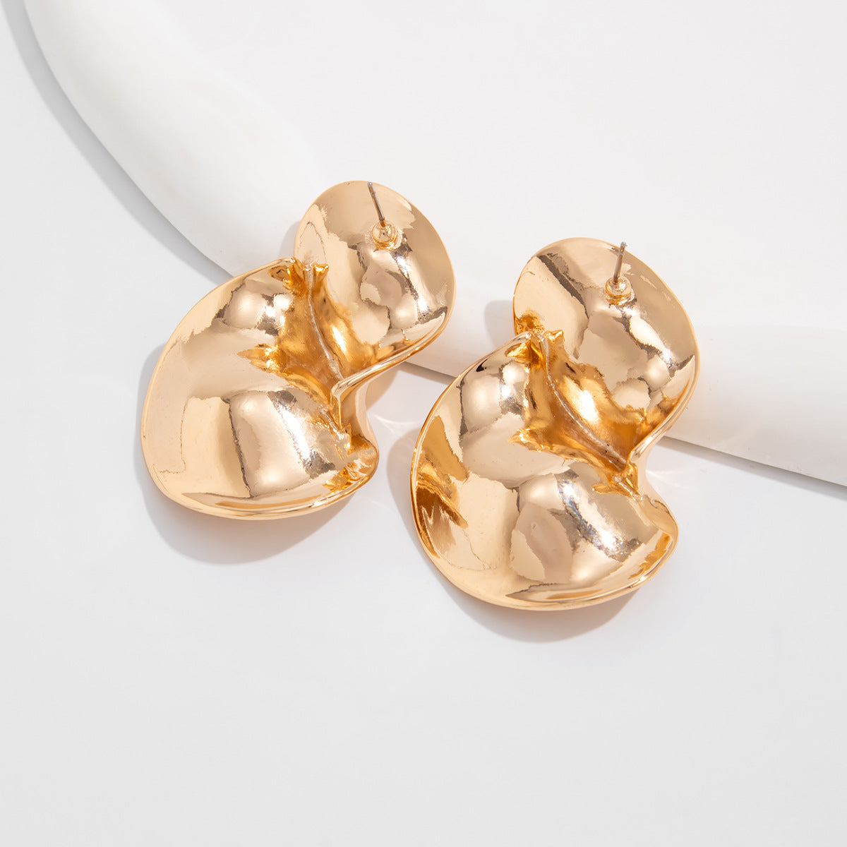 Geometric Twist Stud Earrings For Women In Alloy With Electroplated White K Gold Plated Finish, Golden