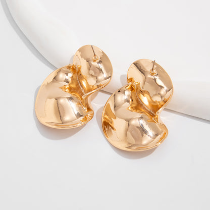 Geometric Twist Stud Earrings For Women In Alloy With Electroplated White K Gold Plated Finish, Golden