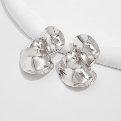 Geometric Twist Stud Earrings For Women In Alloy With Electroplated White K Gold Plated Finish, Golden