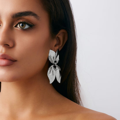 Geometric Twist Stud Earrings For Women In Alloy With Electroplated White K Gold Plated Finish, Golden