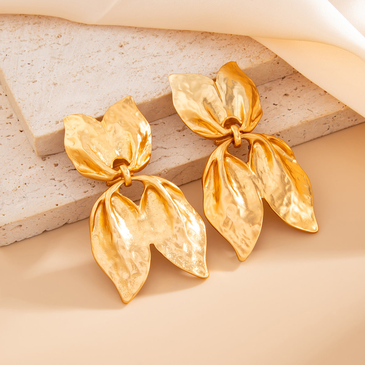 Geometric Twist Stud Earrings For Women In Alloy With Electroplated White K Gold Plated Finish, Golden
