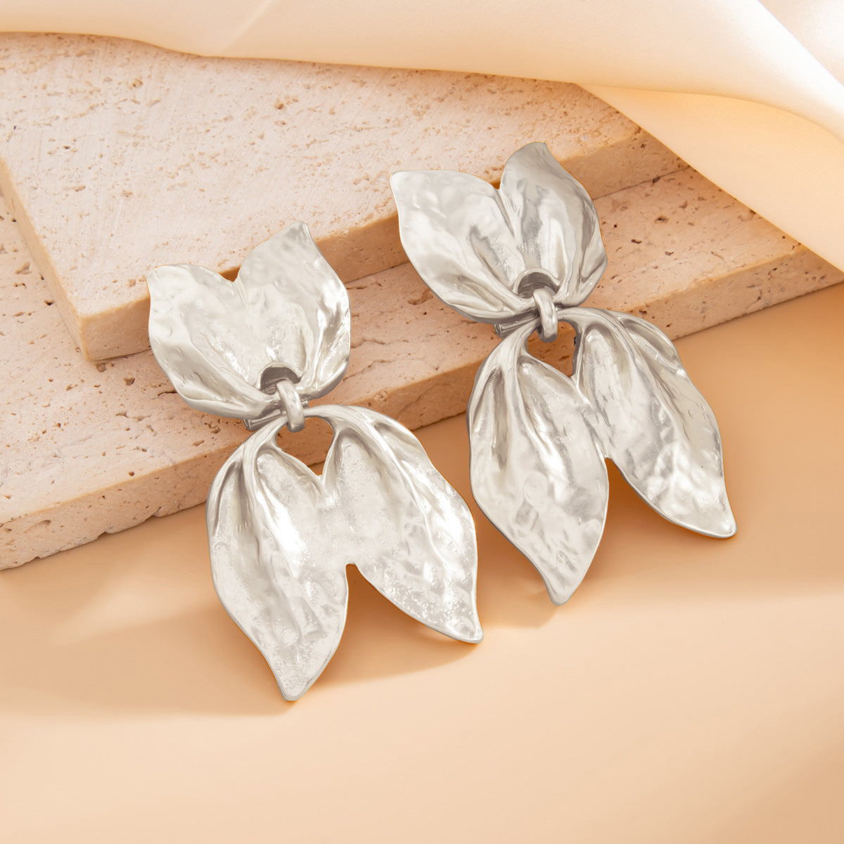 Geometric Twist Stud Earrings For Women In Alloy With Electroplated White K Gold Plated Finish, Golden