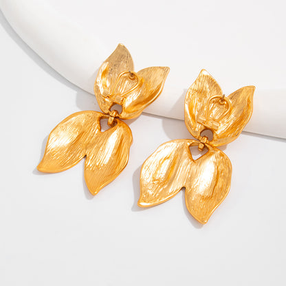Geometric Twist Stud Earrings For Women In Alloy With Electroplated White K Gold Plated Finish, Golden