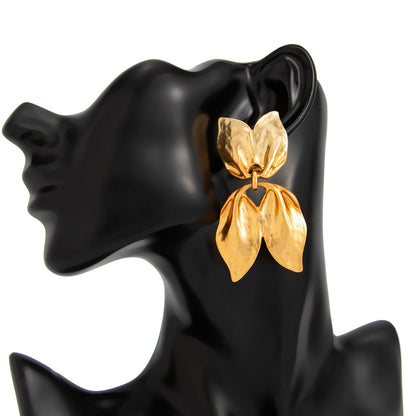 Geometric Twist Stud Earrings For Women In Alloy With Electroplated White K Gold Plated Finish, Golden