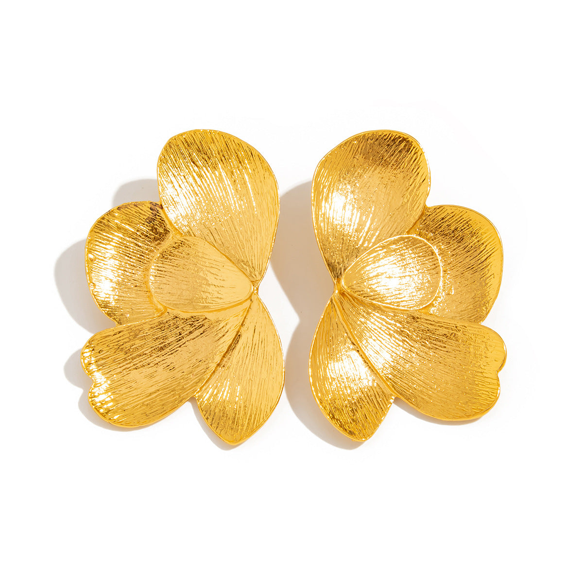 Asymmetrical Flowers Stud Earrings For Women In Zinc Alloy With Golden Plated Electroplated Finish