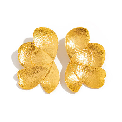 Asymmetrical Flowers Stud Earrings For Women In Zinc Alloy With Golden Plated Electroplated Finish