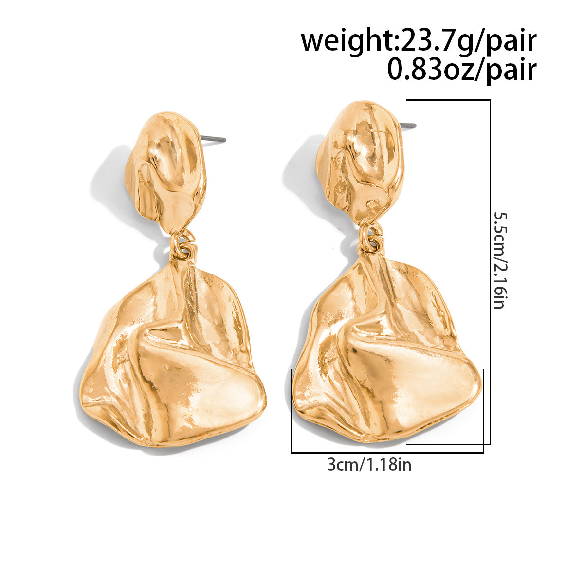 Geometric Twist Stud Earrings For Women In Alloy With Electroplated White K Gold Plated Finish, Golden