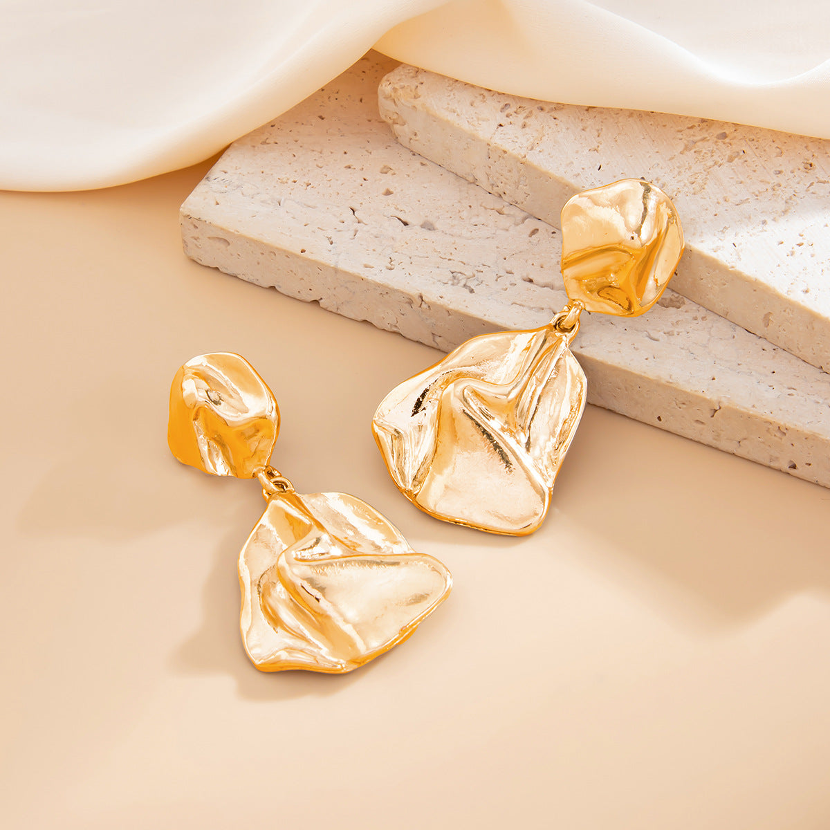 Geometric Twist Stud Earrings For Women In Alloy With Electroplated White K Gold Plated Finish, Golden