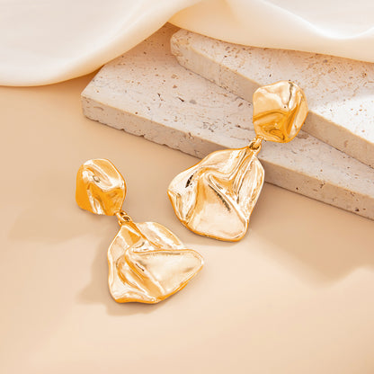 Geometric Twist Stud Earrings For Women In Alloy With Electroplated White K Gold Plated Finish, Golden