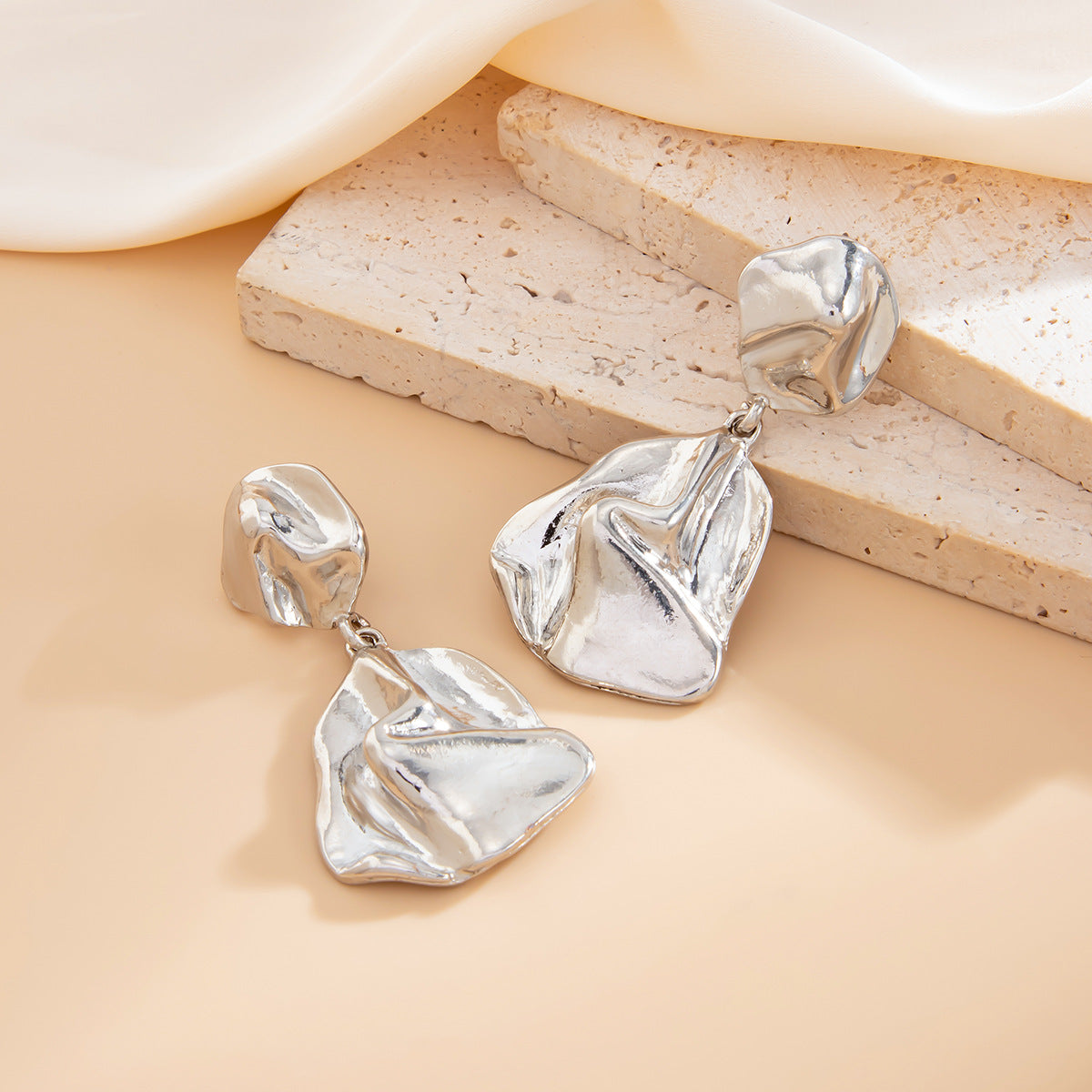 Geometric Twist Stud Earrings For Women In Alloy With Electroplated White K Gold Plated Finish, Golden