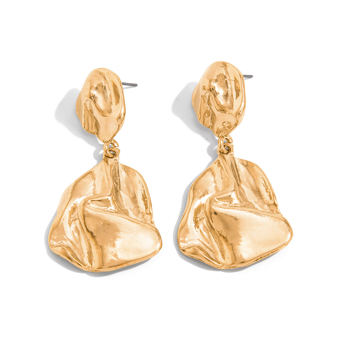 Geometric Twist Stud Earrings For Women In Alloy With Electroplated White K Gold Plated Finish, Golden