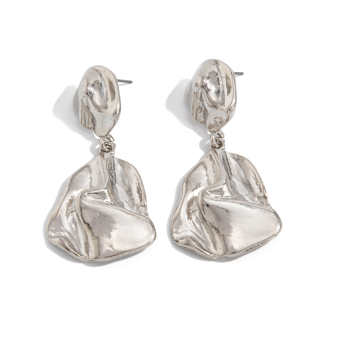 Geometric Twist Stud Earrings For Women In Alloy With Electroplated White K Gold Plated Finish, Golden