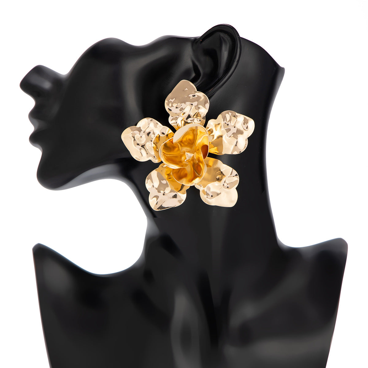 Asymmetrical Flowers Stud Earrings For Women In Zinc Alloy With Golden Plated Electroplated Finish