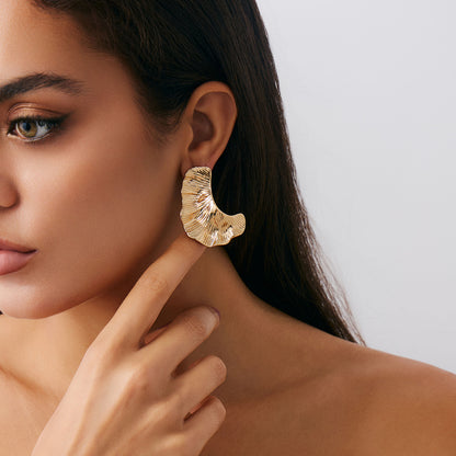Geometric Twist Stud Earrings For Women In Alloy With Electroplated White K Gold Plated Finish, Golden