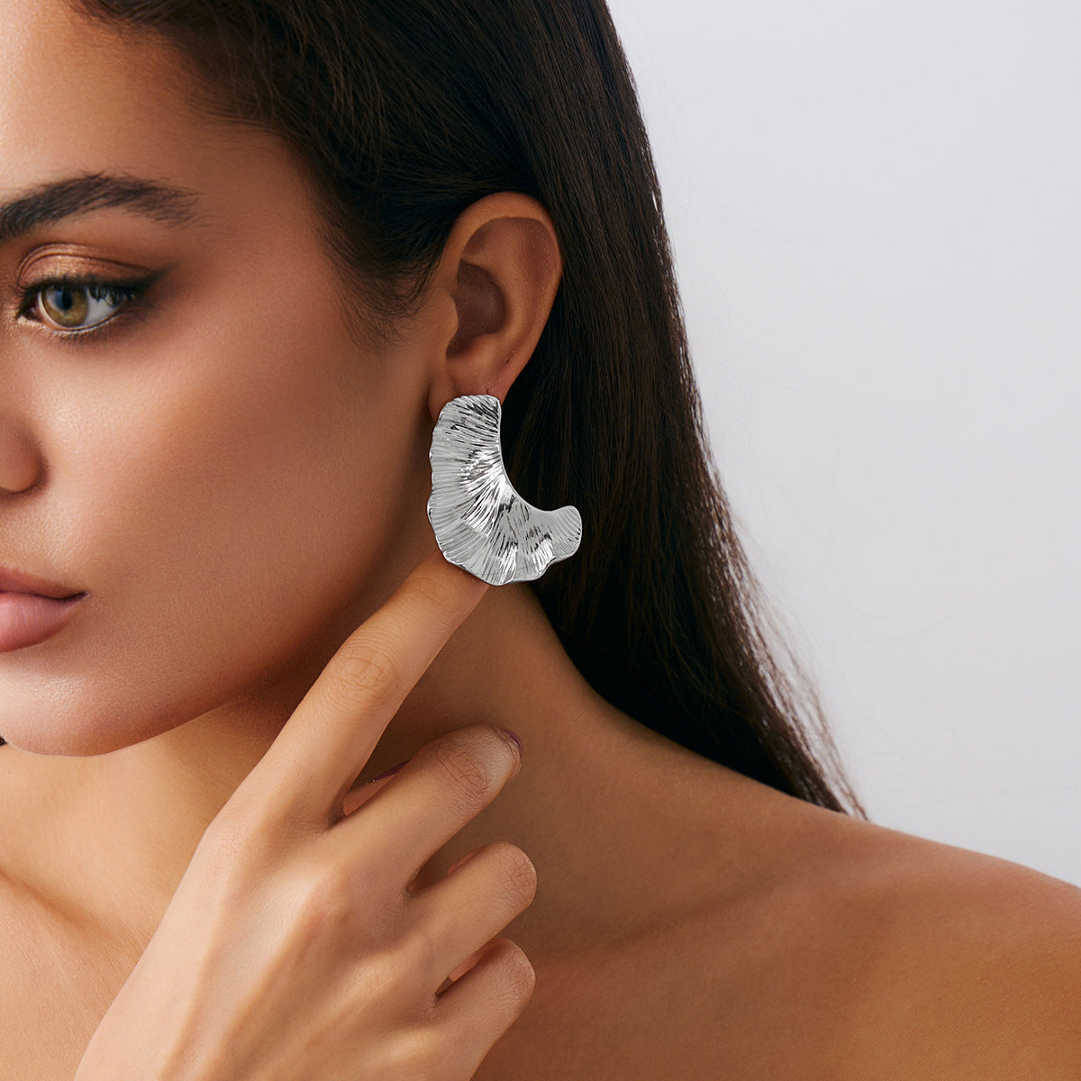 Geometric Twist Stud Earrings For Women In Alloy With Electroplated White K Gold Plated Finish, Golden