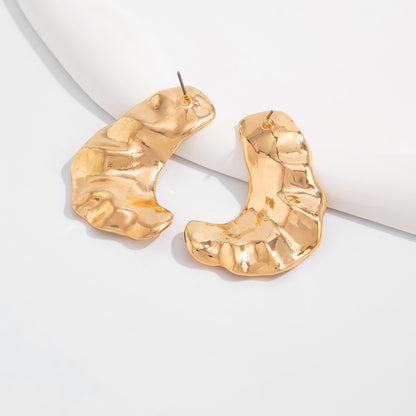 Geometric Twist Stud Earrings For Women In Alloy With Electroplated White K Gold Plated Finish, Golden