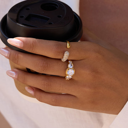 Geometric Rings For Women Made Of 304 Stainless Steel Featuring Electroplated 18K Real Gold Plated With Zircon Inlay