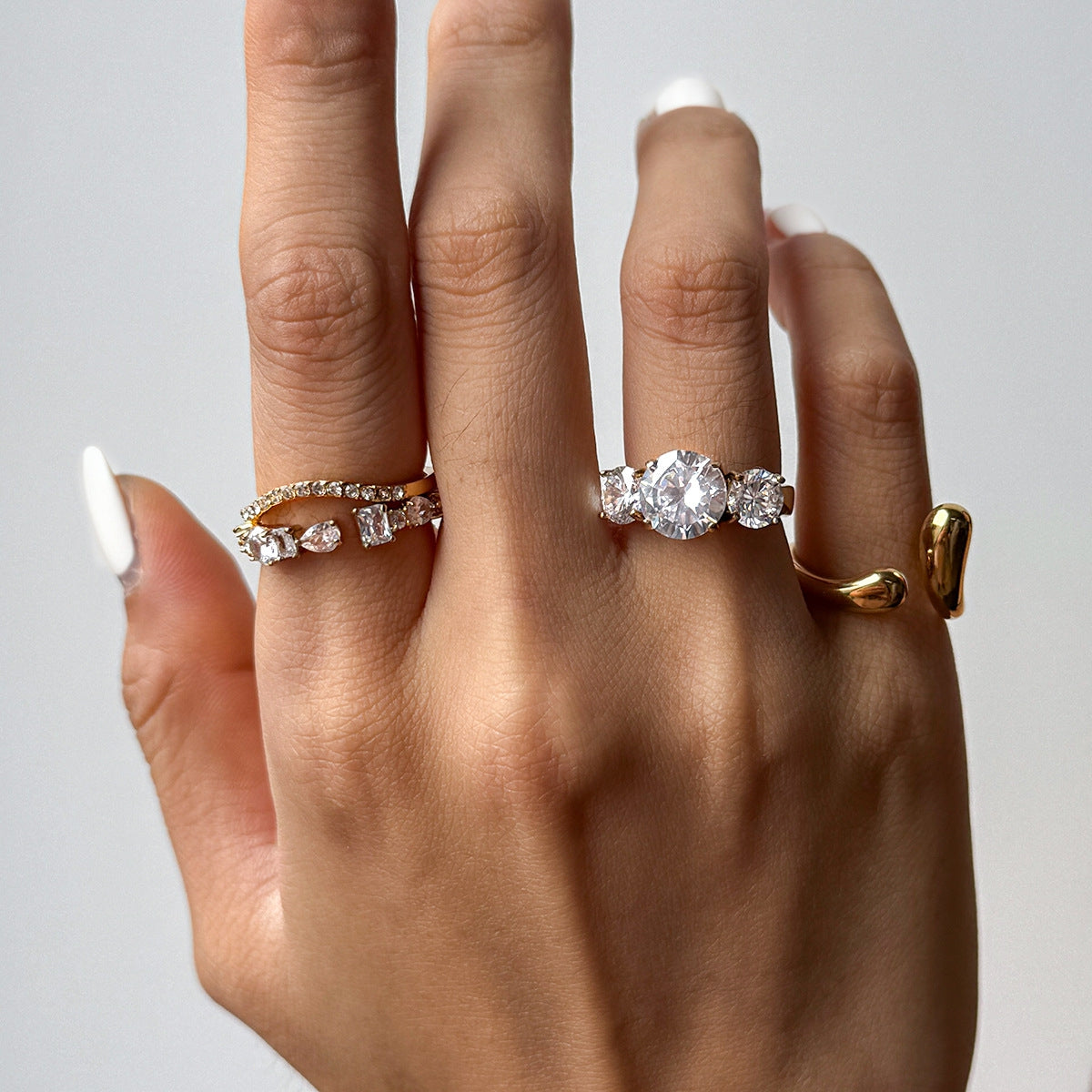 Geometric Rings For Women Made Of 304 Stainless Steel Featuring Electroplated 18K Real Gold Plated With Zircon Inlay