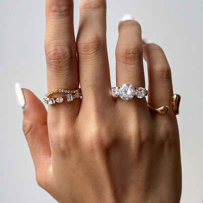 Geometric Rings For Women Made Of 304 Stainless Steel Featuring Electroplated 18K Real Gold Plated With Zircon Inlay