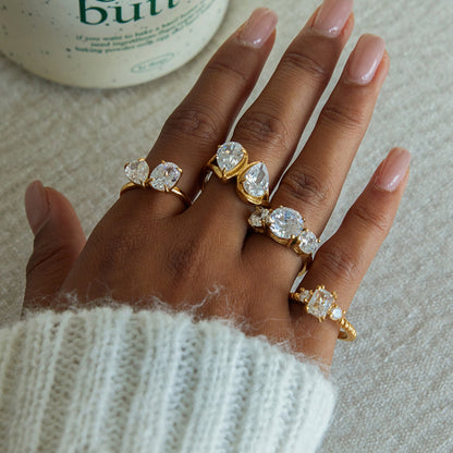 Geometric Rings For Women Made Of 304 Stainless Steel Featuring Electroplated 18K Real Gold Plated With Zircon Inlay