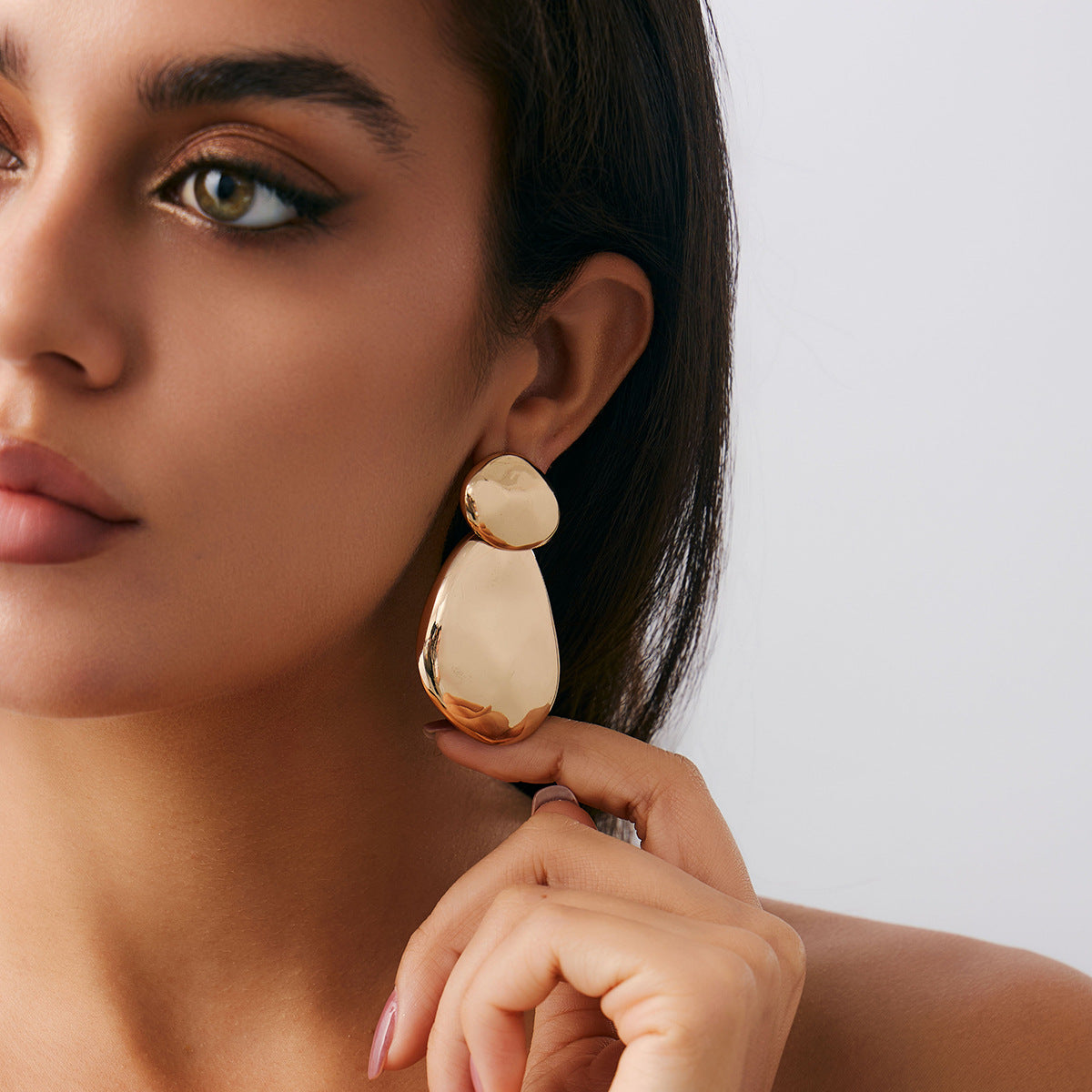 Geometric Twist Stud Earrings For Women In Alloy With Electroplated White K Gold Plated Finish, Golden