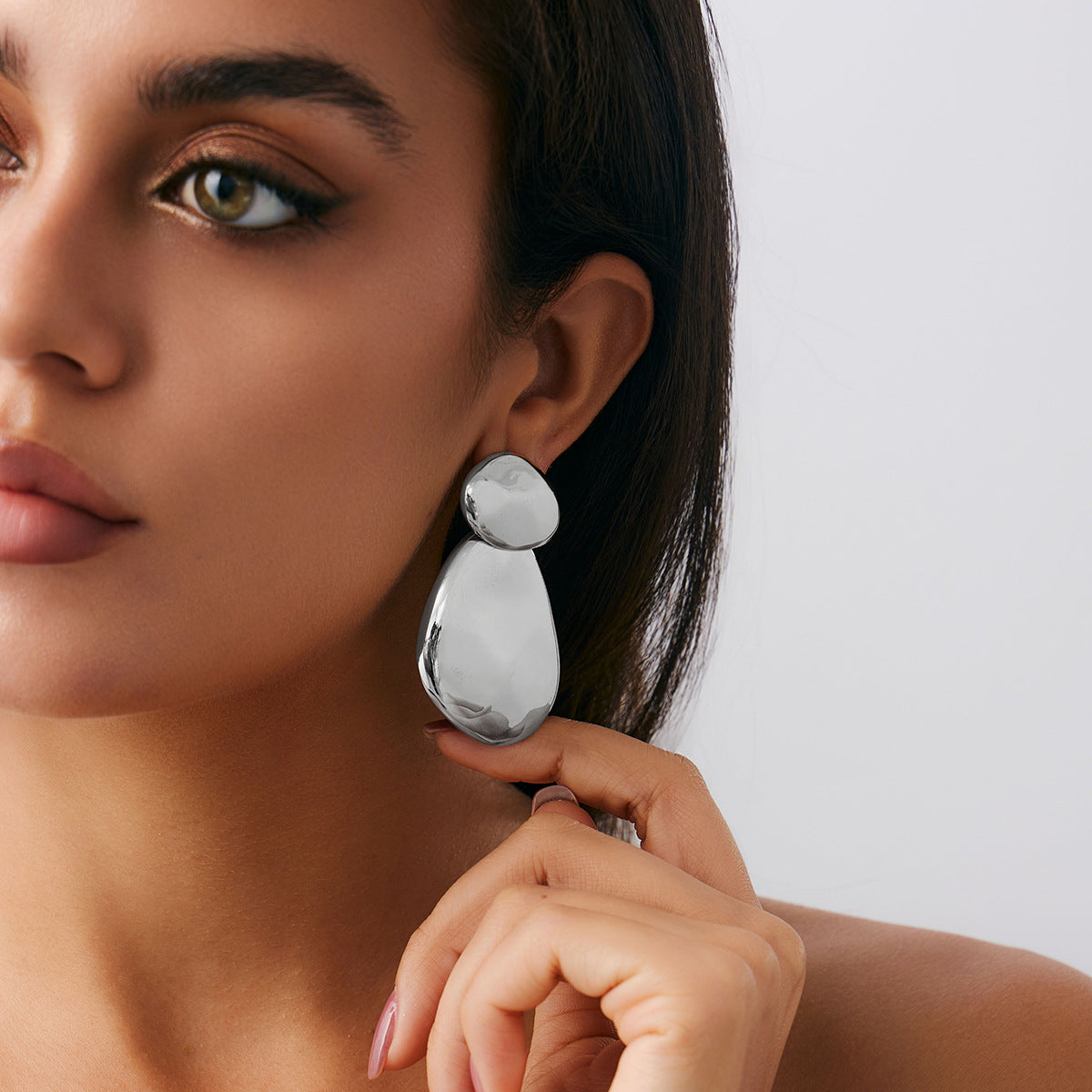 Geometric Twist Stud Earrings For Women In Alloy With Electroplated White K Gold Plated Finish, Golden