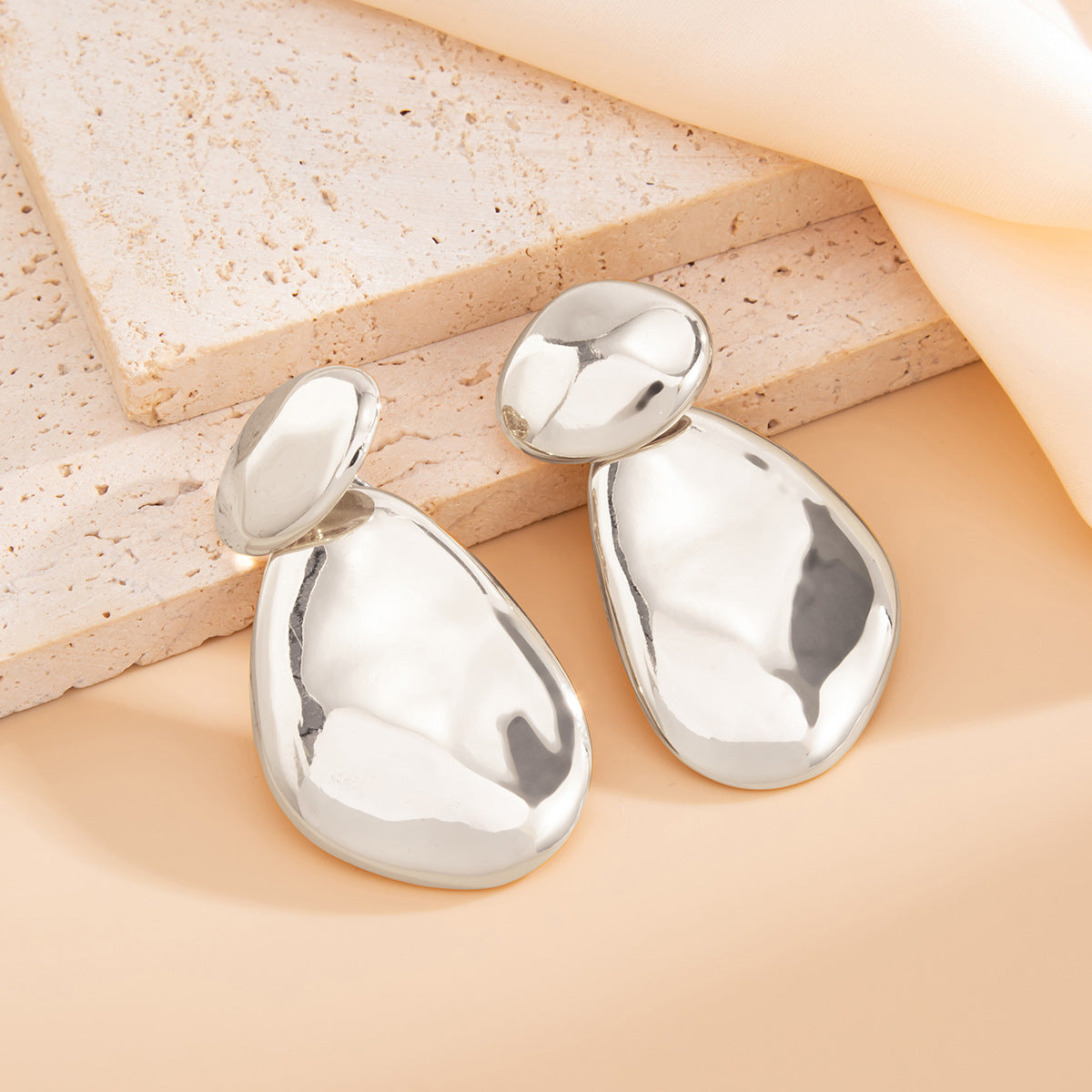 Geometric Twist Stud Earrings For Women In Alloy With Electroplated White K Gold Plated Finish, Golden