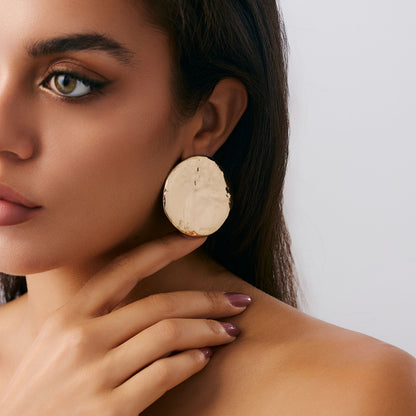 Geometric Twist Stud Earrings For Women In Alloy With Electroplated White K Gold Plated Finish, Golden