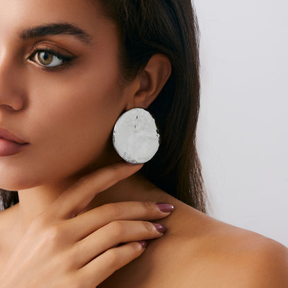Geometric Twist Stud Earrings For Women In Alloy With Electroplated White K Gold Plated Finish, Golden