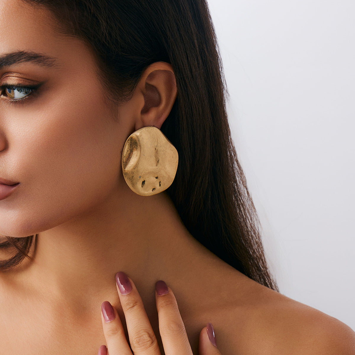 Geometric Twist Stud Earrings For Women In Alloy With Electroplated White K Gold Plated Finish, Golden