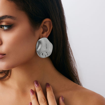 Geometric Twist Stud Earrings For Women In Alloy With Electroplated White K Gold Plated Finish, Golden