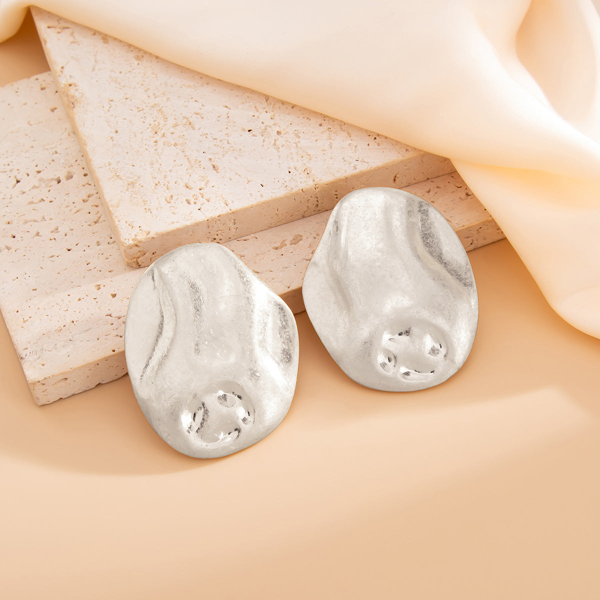 Geometric Twist Stud Earrings For Women In Alloy With Electroplated White K Gold Plated Finish, Golden