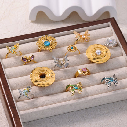 Glam Butterfly Open Ring For Women In Copper With 18K Gold Plating And Zircon Inlay