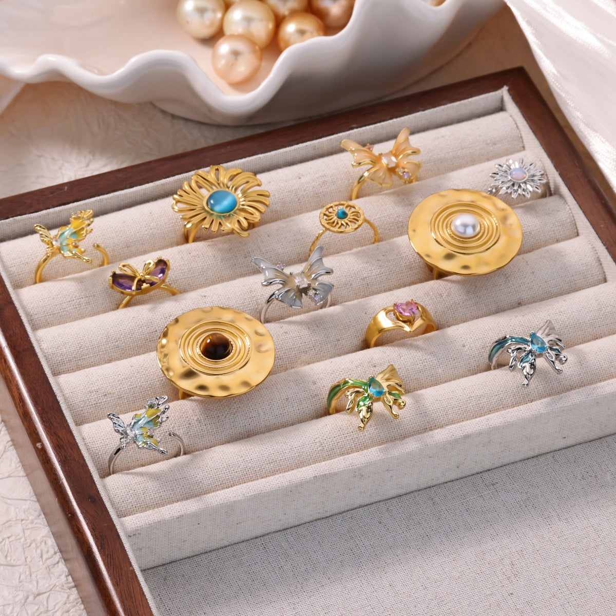 Glam Butterfly Open Ring For Women In Copper With 18K Gold Plating And Zircon Inlay