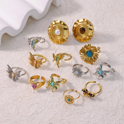 Glam Butterfly Open Ring For Women In Copper With 18K Gold Plating And Zircon Inlay