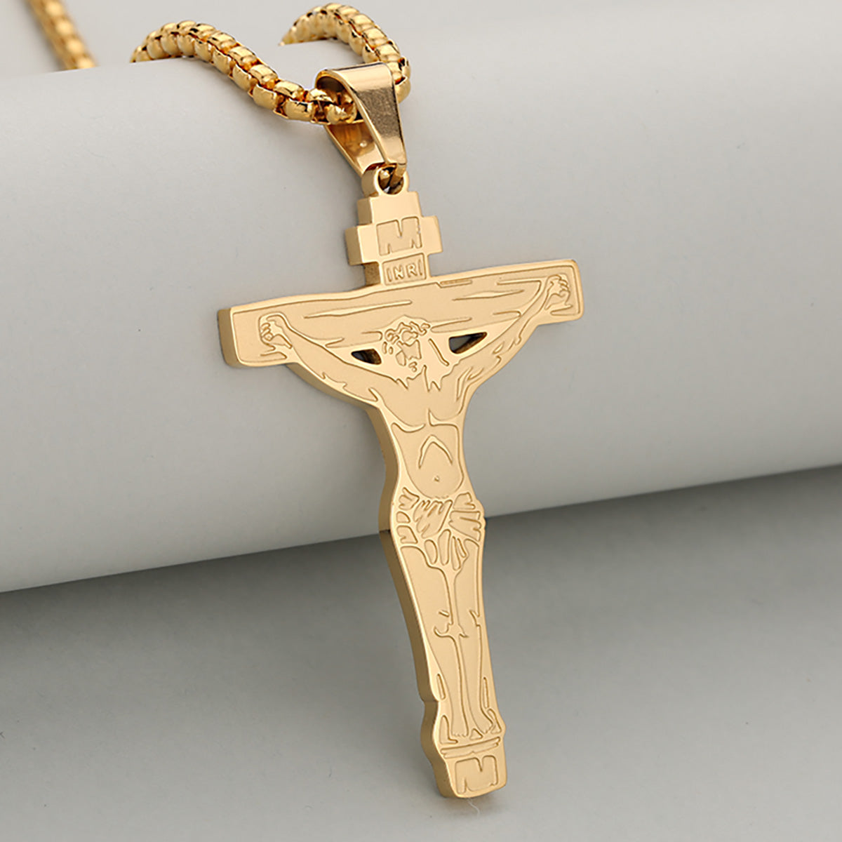 Crucifix Pendant In 304 Stainless Steel With 18K Real Gold Plated PVD Coating 0.05µm-0.08µm Electroplated, 1 Pc/Package