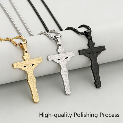 Crucifix Pendant In 304 Stainless Steel With 18K Real Gold Plated PVD Coating 0.05µm-0.08µm Electroplated, 1 Pc/Package