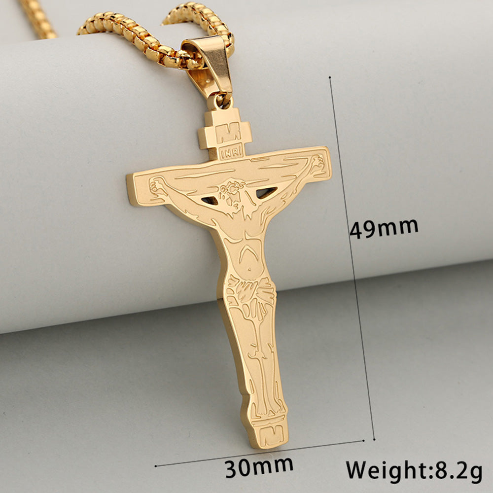 Crucifix Pendant In 304 Stainless Steel With 18K Real Gold Plated PVD Coating 0.05µm-0.08µm Electroplated, 1 Pc/Package