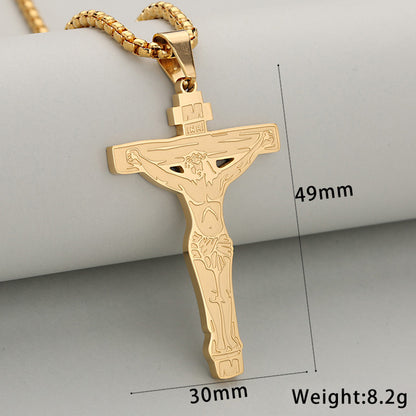 Crucifix Pendant In 304 Stainless Steel With 18K Real Gold Plated PVD Coating 0.05µm-0.08µm Electroplated, 1 Pc/Package
