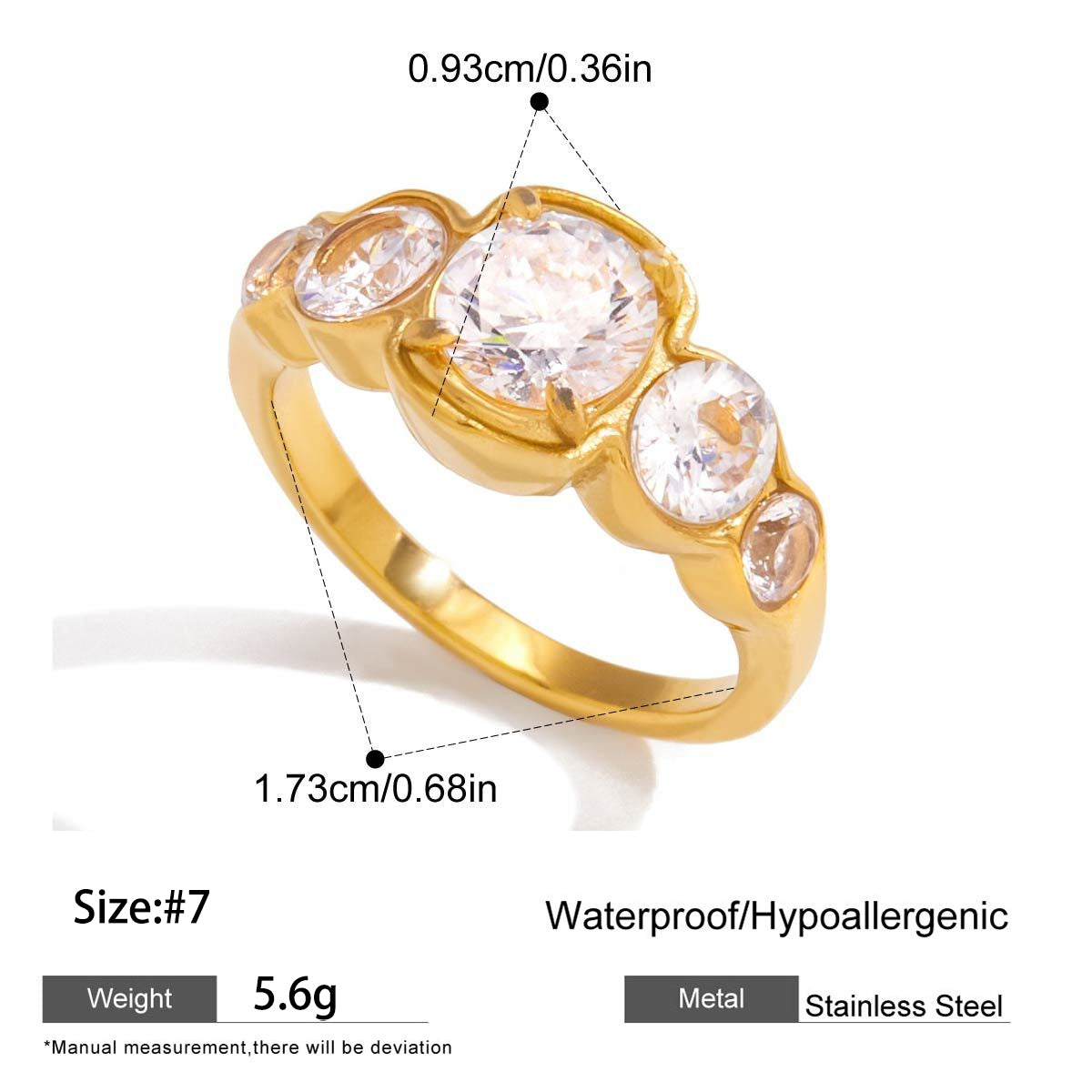 Geometric Rings For Women Made Of 304 Stainless Steel Featuring Electroplated 18K Real Gold Plated With Zircon Inlay