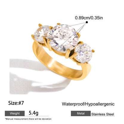 Geometric Rings For Women Made Of 304 Stainless Steel Featuring Electroplated 18K Real Gold Plated With Zircon Inlay