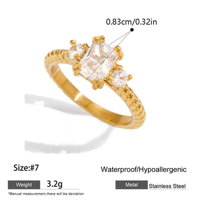 Geometric Rings For Women Made Of 304 Stainless Steel Featuring Electroplated 18K Real Gold Plated With Zircon Inlay