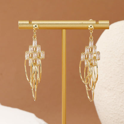 Simple Style Tassel Earrings For Women Featuring Zircon Inlay
