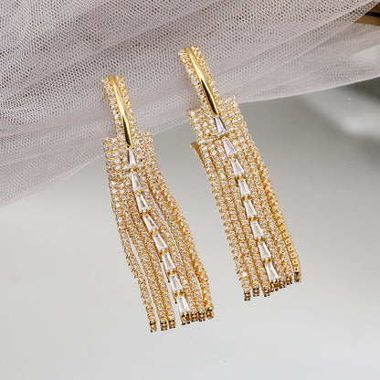 Exaggerated Tassel Earrings For Women Featuring Rhinestones And Zircon Inlay Material
