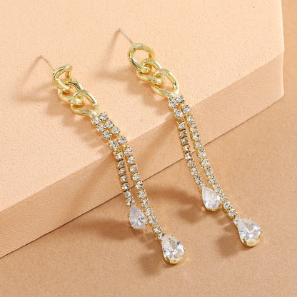 Simple Style Tassel Earrings For Women Featuring Zircon Inlay, Elegant And Lightweight Design